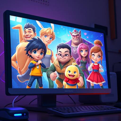 A computer screen displaying animated characters and scenes