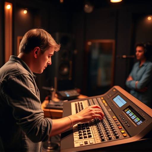 A sound engineer mixing audio in a post-production studio