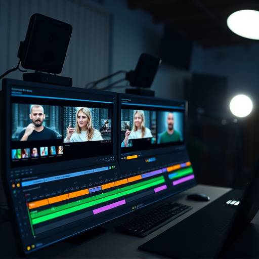 A video editor working on a timeline in a professional editing suite