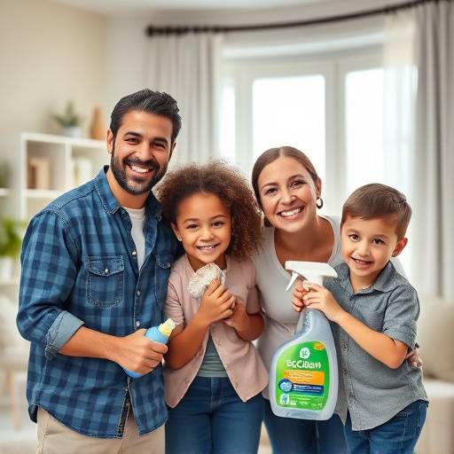 Commercial shot for EcoClean Products showing a family using cleaning products