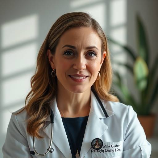 Still from a testimonial video featuring Dr. Emily Carter, a local physician